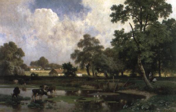 unknow artist Paysage d ete avec vaches dans la mare